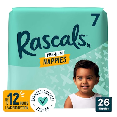 Rascals Premium Taped Nappies, Size 7 (17+ kg), 26 Count - Hydrolock Core