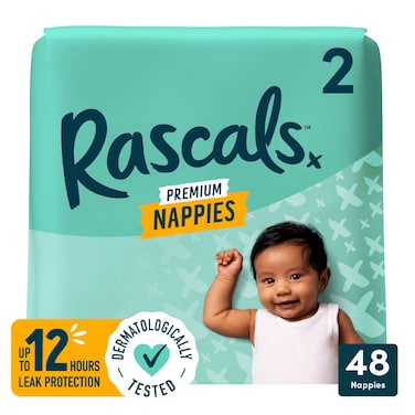Rascals Premium Taped Nappies, Size 2 (4-8 kg), 48 Count - Hydrolock Core