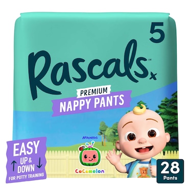 Rascals Cocomelon Premium Nappy Pants, Size 5 (13-18 kg), 28 Count - Ultra Flex 360 Waistband