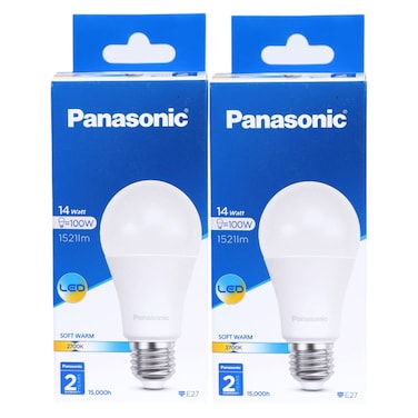 Panasonic LED Glass Lamp Bulb, Soft Warm, 14 W, E27, 2 PCS