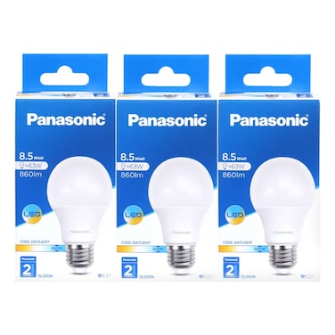 Panasonic LED Glass Lamp Bulb, Cool Daylight, 8.5 W, E27, 3 PCS