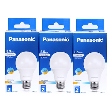 باناسونيك مصباح زجاجي LED - دافئ وناعم 8.5 واط E27 3 قطع