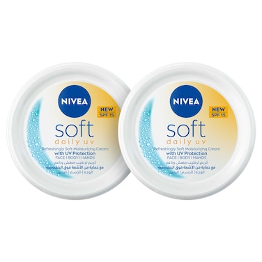 NIVEA Soft Daily UV Protection with SPF15, Moisturizing Cream for Body, Hand, and Face, Jar 200ml, Pack of 2