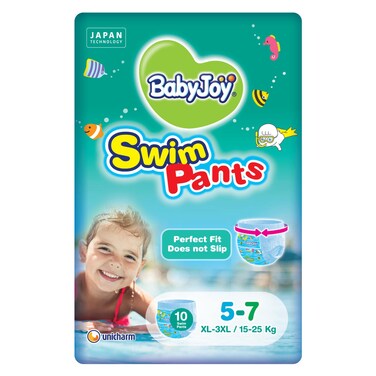 BabyJoy Swim Pants, Double Standing Leak Guard, Size 5-7 Extra Large/3 Extra Large (15-25 kg), 10 Count