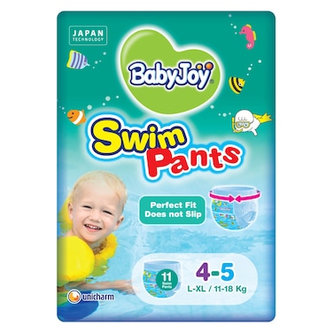 BabyJoy Swim Pants,Double Standing Leak Guard, Size 4-5 Large/Extra Large (11-18 kg), 11 Count