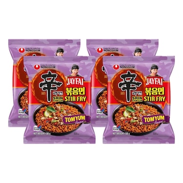Nongshim Jayfai Tomyum Flavour Spicy Ramyun Stir Fry Noodles, 130g Pack of 4