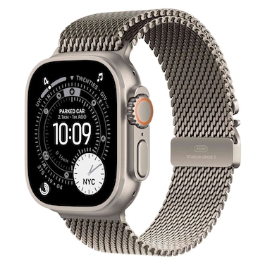 Apple Watch Ultra 3 49 mm Smartwatch, GPS + Cellular, Natural Titanium Case with Natural Titanium Milanese Loop, Small