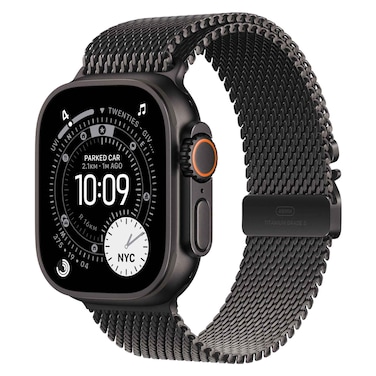 Apple Watch Ultra 3 49 mm Smartwatch, GPS + Cellular, Black Titanium Case with Black Titanium Milanese Loop, Medium