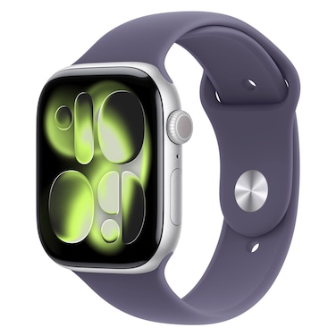 Apple Watch Series 11 46 mm Smartwatch, GPS, Silver Aluminum Case with Purple Fog Sport Band, Small/Medium