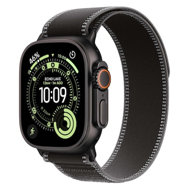 Apple Watch Ultra 3 49 mm Smartwatch, GPS + Cellular, Black Titanium Case with Black/Charcoal Trail Loop, Medium/Large