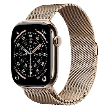 Apple Watch Series 11 46 mm Smartwatch, GPS + Cellular, Gold Titanium Case with Gold Milanese Loop, Small/Medium