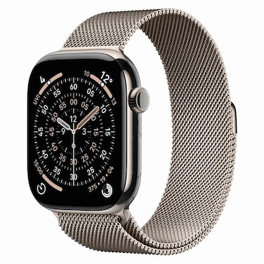 Apple Watch Series 11 42 mm Smartwatch, GPS + Cellular, Natural Titanium Case with Natural Milanese Loop