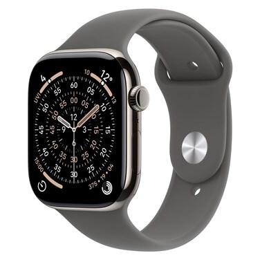 Apple Watch Series 11 42 mm Smartwatch, GPS + Cellular, Natural Titanium Case with Stone Gray Sport Band, Small/Medium