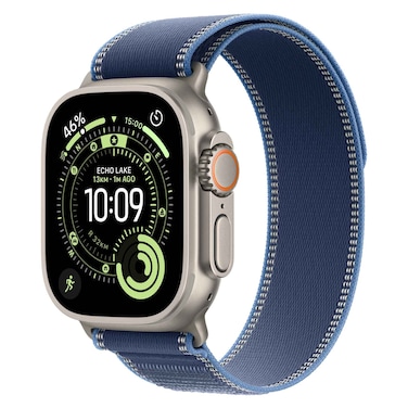 Apple Watch Ultra 3 49 mm Smartwatch, GPS + Cellular, Natural Titanium Case with Blue/Bright Blue Trail Loop, Small/Medium