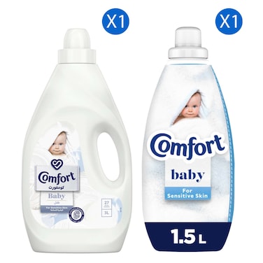 Comfort Baby Fabric Softener, Sensitive Skin, 3L (27 Washes) + Baby Fabric Softener, Sensitive Skin, 1.5L