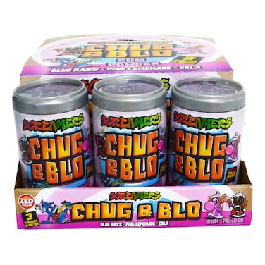 Zed Candy Screamers Chug and Blow Blue Razz, Pink Lemonade, Cola Sour Gum Powder, 55g Pack of 12