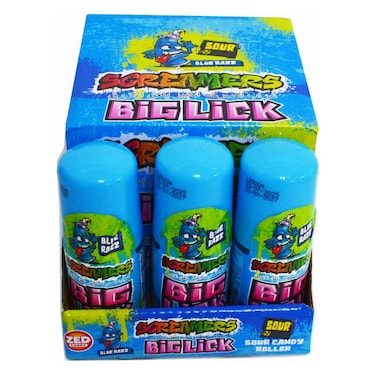 Zed Candy Screamers Big Lick Blue Razz Sour Candy Roller, 60ml Pack of 12