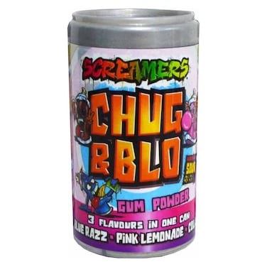 Zed Candy Screamers Chug and Blow Blue Razz, Pink Lemonade, Cola Sour Gum Powder, 55g