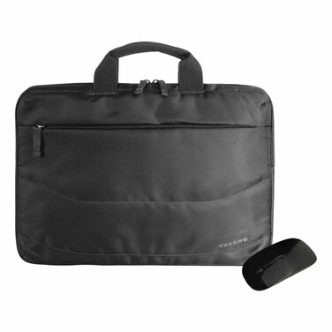 Tucano Topload Laptop Bag for 13 inch/14 inch Laptop with Wireless Mouse, Black