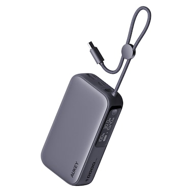 Aukey USB PD Port Power Bank with Built-in USB Type-C Cable, Grey, 10000mAh