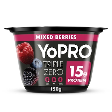 YoPro Protein Yogurt, Triple Zero Mixed Berries Flavoured High Protein Yogurt, Fat Free Milk, 150g