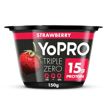 YoPro Protein Yogurt, Triple Zero Strawberry Flavoured High Protein Yogurt, Fat Free Milk, 150g