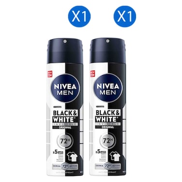 Nivea Men Black &amp; White Invisible Anti-Perspirant Deodorant Spray, Original, 150ml Pack of 2
