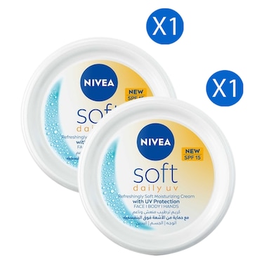 نيفيا سوفت كريم يومي مرطب مضاد للأشعة فوق البنفسجية بعامل حماية من الشمس 15، 100 ملل + 200 ملل