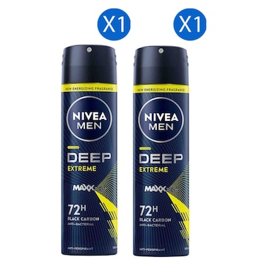 Nivea Men Deep Extreme Maxx Tech Black Carbon Anti-Perspirant Deodorant Spray, 150ml Pack of 2