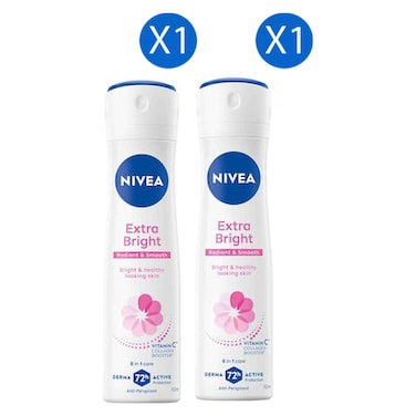 Nivea Extra Bright Anti-Perspirant Deodorant Spray, 150ml Pack of 2