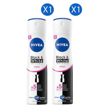 Nivea Black &amp; White Invisible Anti-Perspirant Deodorant Spray, Clear, 150ml Pack of 2
