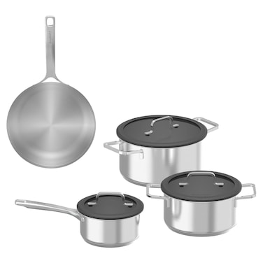 BergHOFF Culina 7-Piece Stainless Steel Cookware Set with Lids, Silver and Black