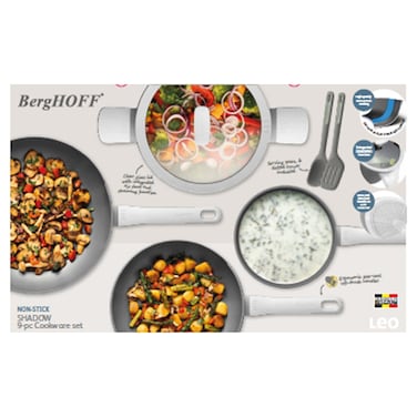 BergHOFF Leo Shadow Non-Stick Cookware Set, Grey, 9 PCS