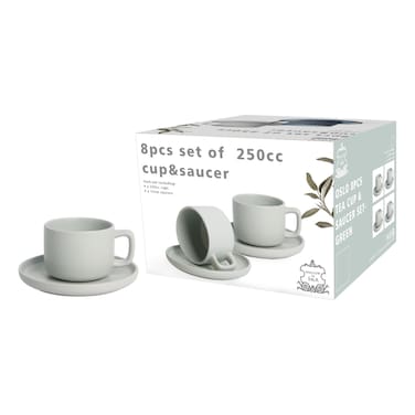 Shallow by S&amp;A Oslo, 8 Pcs Tea Cup and Saucer Set, Green