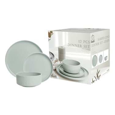 Shallow by S&amp;A Harper, 12 Pcs Dinner Set, Green