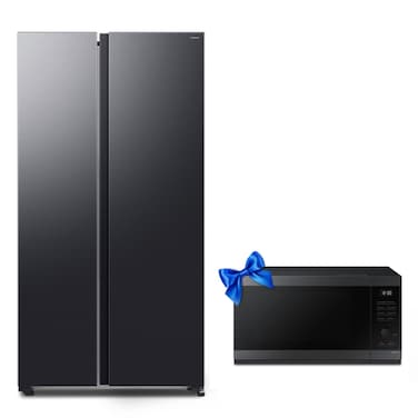 Samsung, 655L, AI Side by Side Refrigerator, Black, RS70F65Q1FA + Samsung Microwave, MS40DG5504AGSG
