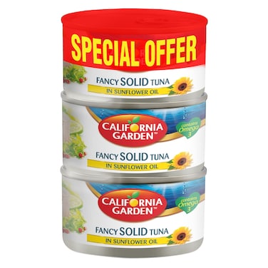 California Garden Fancy Solid Tuna in Sunflower Oil, 170g Pack of 3