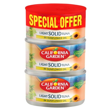 California Garden Light Solid Tuna in Sunflower Oil, 170g Pack of 3