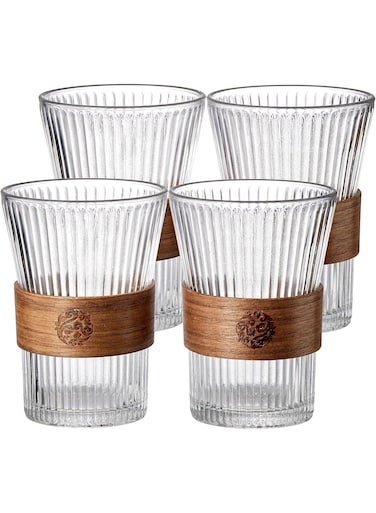 4PCS Glass Coffee Mug 9oz with Bamboo Sleeve,Espresso Cups Drinking Cup set, Home Essential Glass Tumblers for Beer, Cocktail, Tea and Latte Clear