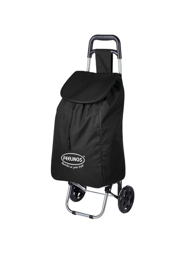 feelings Folding Essential Shopping Trolley   Fabric Luggage Bag with Wheels   Shopping Cart   Shopping Trolley with Wheels   Portable Trolley   Foldable Shopping Bag, Black