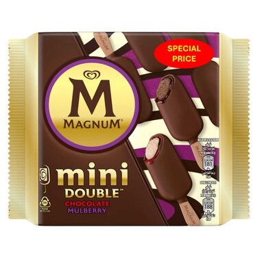 Magnum Special Price Mini Double Chocolate Ice Cream Bar + Mulberry Ice Cream Multipack, 345ml Pack of 4
