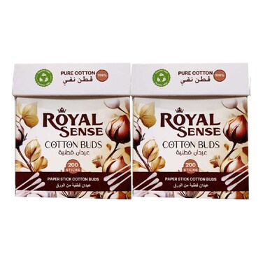Royal Sense Cotton Buds Paper Box 200 Sticks, Pack of 2