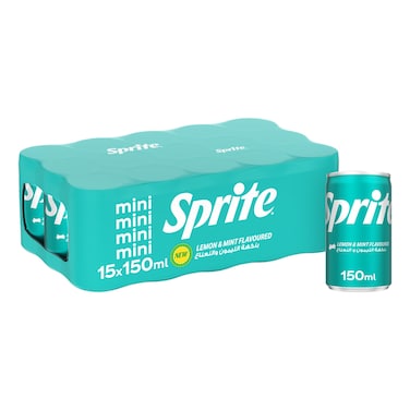 Sprite Lemon and Mint Flavoured Soft Drink Mini Can, 150ml Pack of 15