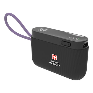 Swiss Military Mini Power Bank with Built-in Charging Cable, Black, 10000 mAh, 35 W, LED Display