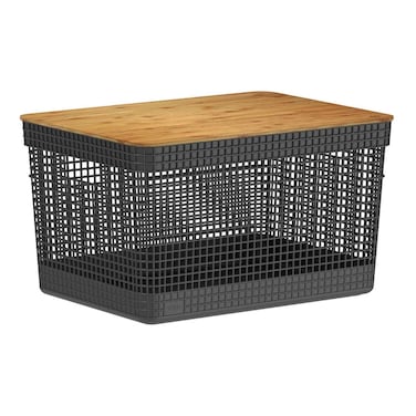 Grid Basket with Bamboo Lid, Black, 20 L