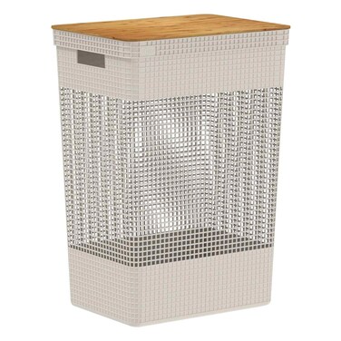 Grid Basket with Bamboo Lid, Beige, 49 L