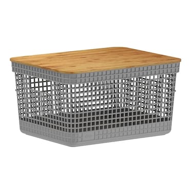 Grid Basket with Bamboo Lid, Grey, 8 L