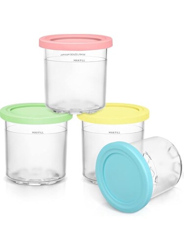 16 oz. Containers   Extra Replacement Pints and Lids - Compatible with Ninja Creami NC301 NC300 NC299AMZ Series ONLY (4 Pack - Blue, Pink, Green, Yellow)