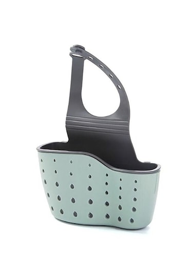 Green Kitchen Sink Caddy Sponge Holder Silicone Plastic Soap Holder Hanging Adjustable Strap Faucet Caddy with Drain Holes for Drying