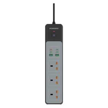 Porodo 3 AC Socket, 2 USB-A and 4 USB-C UK Power Strip, 3000 W
